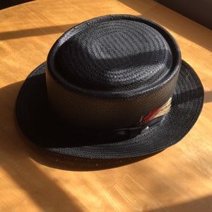 Park Royal Hats Tight Telescope cap small black paper weave short brim USA